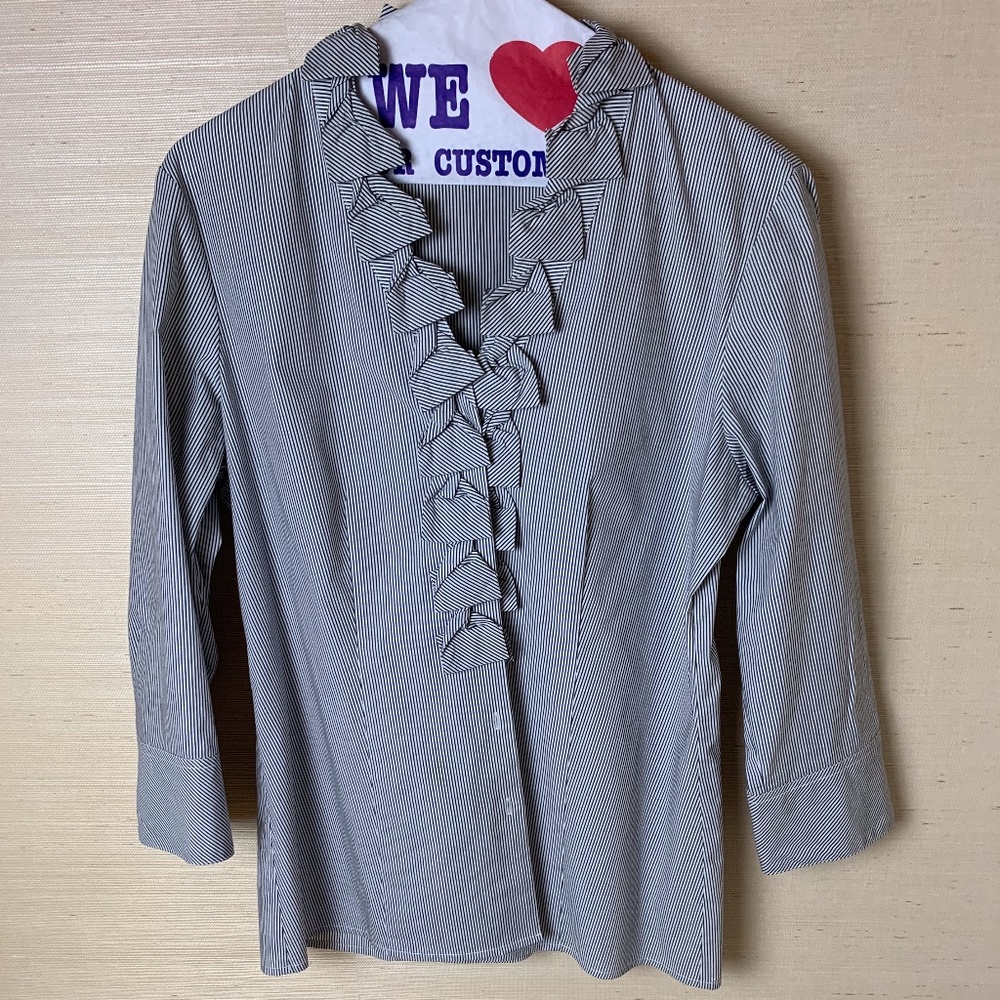Talbots Charcoal and White Blouse with Ruffles